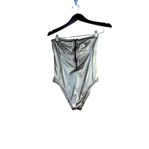 J Crew size 6 metallic gold glamorous strapless front zip bodysuit brand new - Picture 1 of 6